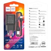 Адаптер Сетевой с кабелем Type-C/USB - Hoco C96A, 1USB/2.1A чёрный