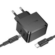 Адаптер Сетевой с кабелем Type-C/Type-C - Borofone BAS62A, 2USB-C/PD45W чёрный