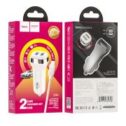 Адаптер Автомобильный с кабелем Type-C/USB - Hoco Z40, 2USB/2.4A белый