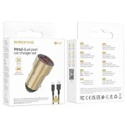 Адаптер Автомобильный с кабелем Type-C/USB - Borofone BZ19, 2USB/3A  золотистый