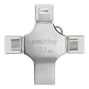 Накопитель USB 32Gb Smartbuy MC15 Metal Quad Type C + micro USB + Lightning серый USB3.0