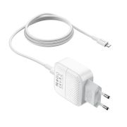 Адаптер Сетевой с кабелем Lightning/Type-C - Borofone BA46A, 1USB/1USB-C/QC3.0/PD18W белый