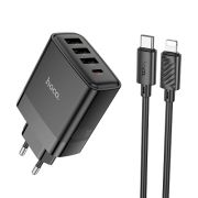 Адаптер Сетевой с кабелем Lightning/Type-C - Hoco C127A, 3USB/1USB-C/QC3.0/PD45W чёрный