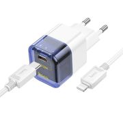 Адаптер Сетевой с кабелем Lightning/Type-C - Hoco C125A, 1USB-C/PD20W синий