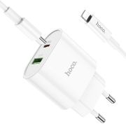 Адаптер Сетевой с кабелем Lightning/Type-C - Hoco C95A, 1USB/1USB-C/QC3.0/PD20W белый