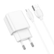 Адаптер Сетевой с кабелем Micro USB - Borofone BA64A, 1USB/2.1A белый