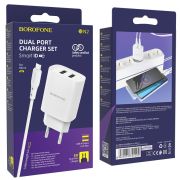 Адаптер Сетевой с кабелем Micro USB - Borofone BN2, 2USB/2.1A белый