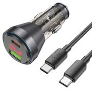 Адаптер Автомобильный с кабелем Type-C/Type-C - Hoco NZ12B, 1USB/1USB-C/QC3.0/PD48W чёрный