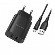 Адаптер Сетевой с кабелем Micro USB - Borofone BN2, 2USB/2.1A чёрный