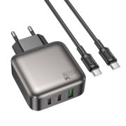 Адаптер Сетевой с кабелем Type-C/Type-C - Borofone BAS56A, 1USB/2USB-C/QC3.0/PD45W чёрный