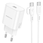 Адаптер Сетевой с кабелем Type-C/Type-C - Borofone BA82A, 1USB-C/PD20W белый