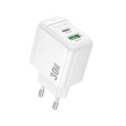 Адаптер Сетевой - Borofone BAS45A, 1USB/1USB-C/QC3.0/PD30W белый