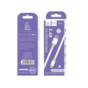 Кабель USB - Lightning VDenmenv D50L, 2.4A, 1м, тканевый плоский зелёный