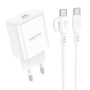 Адаптер Сетевой с кабелем Type-C/Type-C - Borofone BA81A, 1USB-C/PD20W белый
