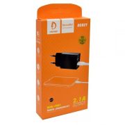 Адаптер Сетевой с кабелем Type-C/USB - VDenmenv DC02T, 2USB/2.1A чёрный (уп.отдельно)