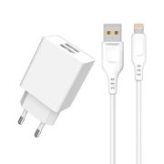 Адаптер Сетевой с кабелем Lightning/USB - VDenmenv DC02L, 2USB/2.4A белый (уп.отдельно)