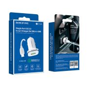 Адаптер Автомобильный с кабелем Micro USB - Borofone BZ12A, 1USB/3A/QC3.0 белый