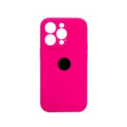 Чехол iPh 14 Pro силикон SC розовый кислотный яркий с защитой камеры с лого