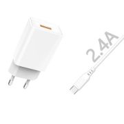 Адаптер Сетевой с кабелем Type-C/USB - VDenmenv DC03T, 1USB/2.4A белый