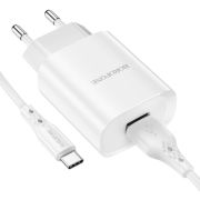 Адаптер Сетевой с кабелем Type-C/USB - Borofone BN1, 1USB/2.1A белый