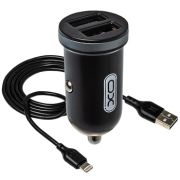 Адаптер Автомобильный с кабелем Lightning/USB - X|O|Life TZ08, 2USB/2.1А чёрный