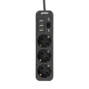 Сетевой фильтр Perfeo Power Stream 3 розетки 3USB двойная защита 10А 2500 W 2 м чёрный