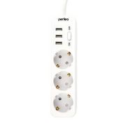 Сетевой фильтр Perfeo Power Stream 3 розетки 3USB двойная защита 10А 2500 W 4 м белый
