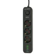 Сетевой фильтр Perfeo Power Spring 3 розетки защ. шторки 2USB +1USB-C 10А 2500 W 4 мчёрный