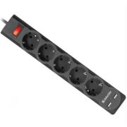 Сетевой фильтр Defender DFS 753 5 розеток 2USB 10А 2200 Вт 3мс заземлением чёрный